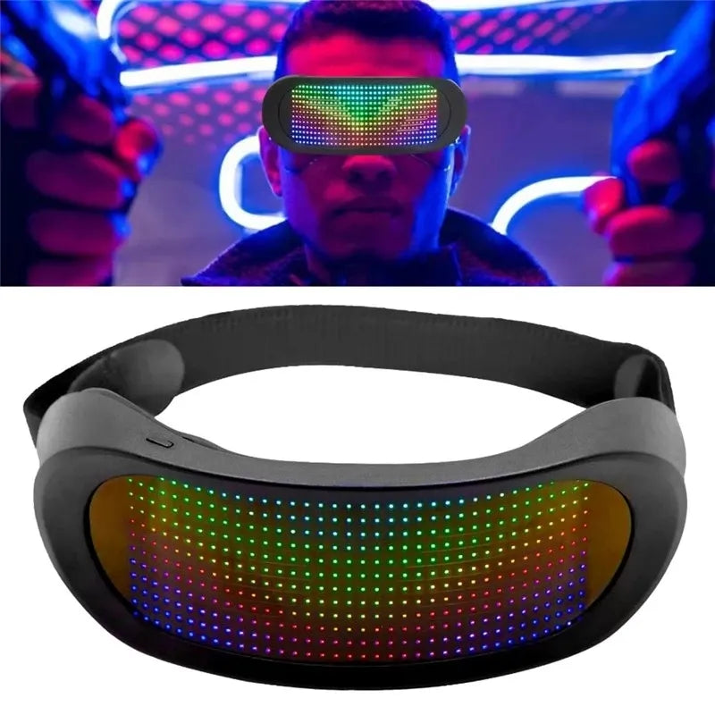 App Control Bluetooth Led Party Glasses Customized Languages USB Charge Flashing  Luminous Eyewear Christmas Concert Sunglasses