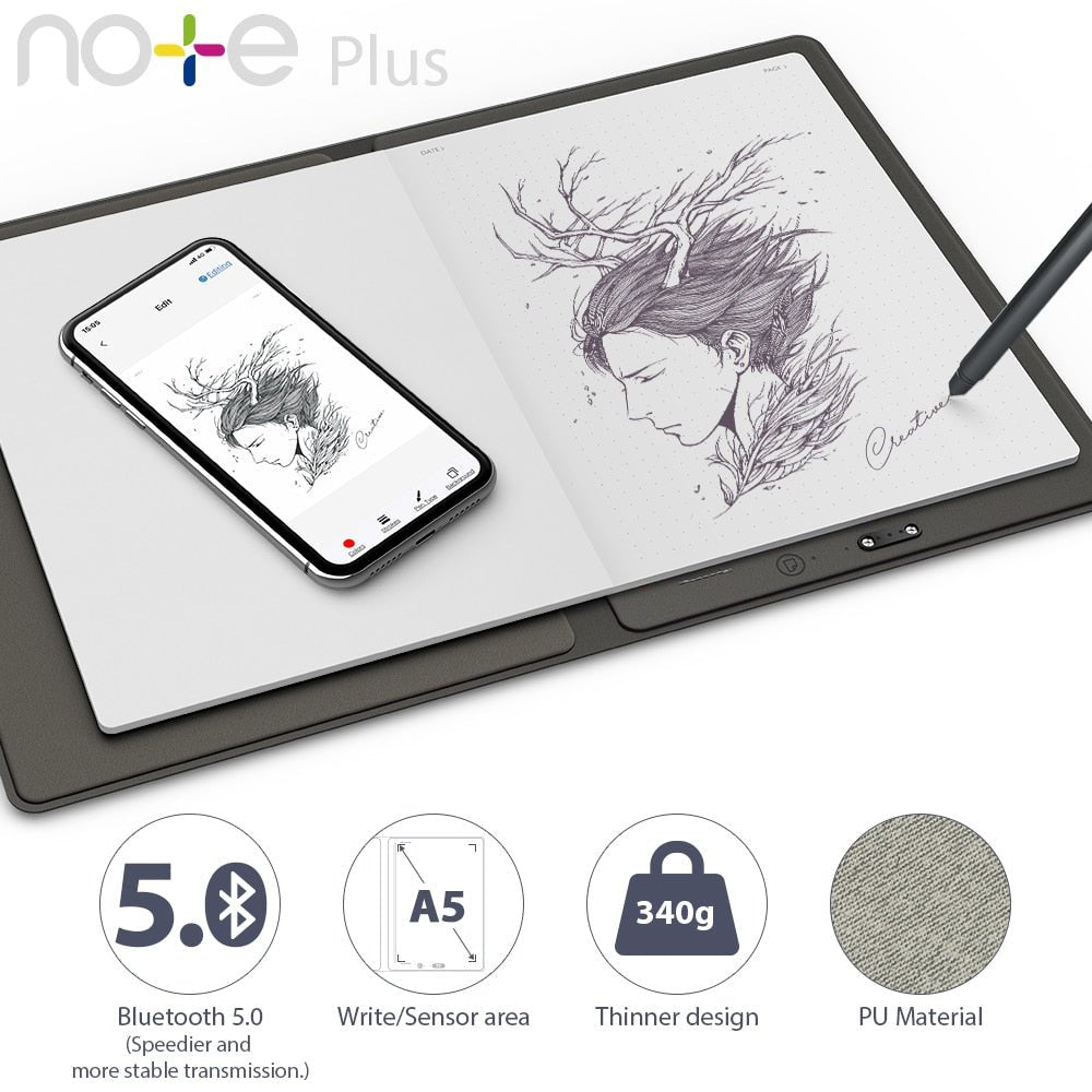 XPPen Note Plus Bluetooth 5.0 Compatible Battery-free Pen Digital Writing Pad A5 Size Work for ios and Android Device