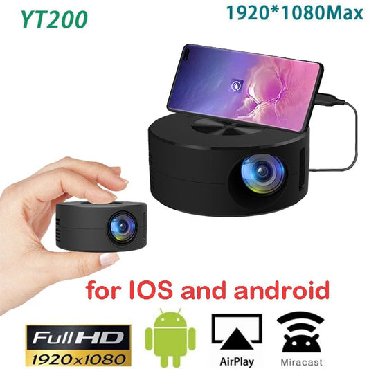 YT200 Micro Wired On-Screen Projector LED Projector 1920*1080 Support Compatible USB Audio Portable Home Media Video Player
